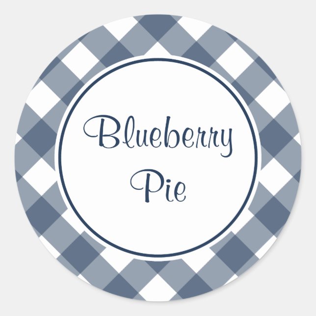 Round Navy Gingham Kitchen Stickers (Front)