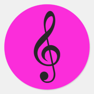 Round Neon Pink Treble Clef Stickers