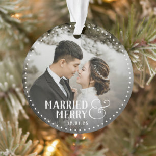 Round Newly weds Married & Merry Acrylic Ornament