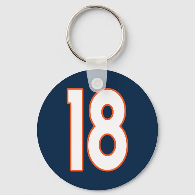 Round Number 18 Orange Blue White Key Ring (Front)