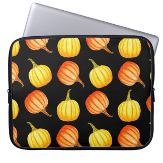 Round Orange and yellow pumpkin. Seamless watercol Laptop Sleeve