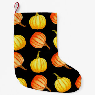 Round Orange and yellow pumpkin. Seamless watercol Small Christmas Stocking