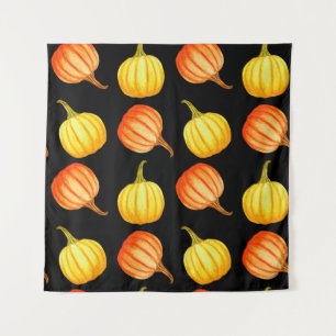 Round Orange and yellow pumpkin. Seamless watercol Tapestry
