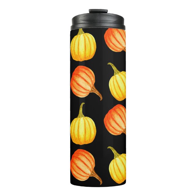 Round Orange and yellow pumpkin. Seamless watercol Thermal Tumbler (Front)