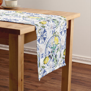 Round,ornate ,Spanish tile ,mediterranean ,lemon, Short Table Runner