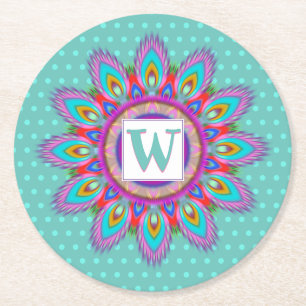 Round paper coaster psychedelic custom initials
