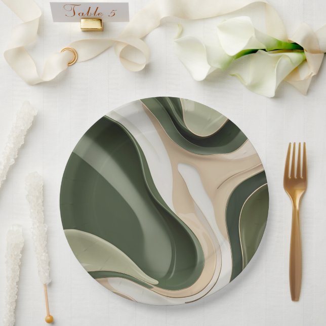 Round paper plate in stylish abstract graphic (Wedding)