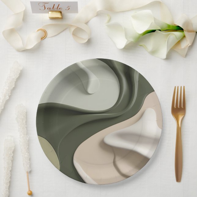 Round paper plate in stylish abstract graphic (Wedding)