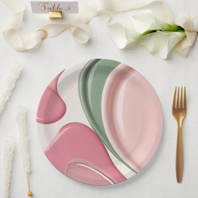 Round paper plate in stylish abstract graphic (Wedding)