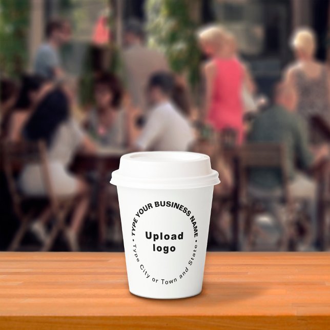 Round Pattern Business Brand Texts on White Paper Cups (Round pattern business brand texts with logo on white paper cup.)