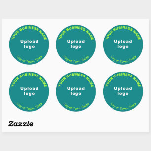 Round Pattern Texts Business Brand on Teal Green Classic Round Sticker