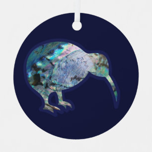 Round Pāua Kiwi Bird Christmas Decoration