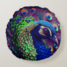 Round Peacock Throw Pillow
