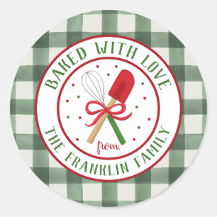 Round Personalised Holiday Baked with Love Classic Round Sticker