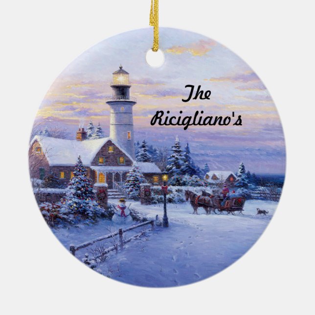 Round Personalised Lighthouse Ceramic Ornament (Back)