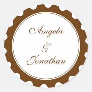 Round petal brown wedding favour name tag label
