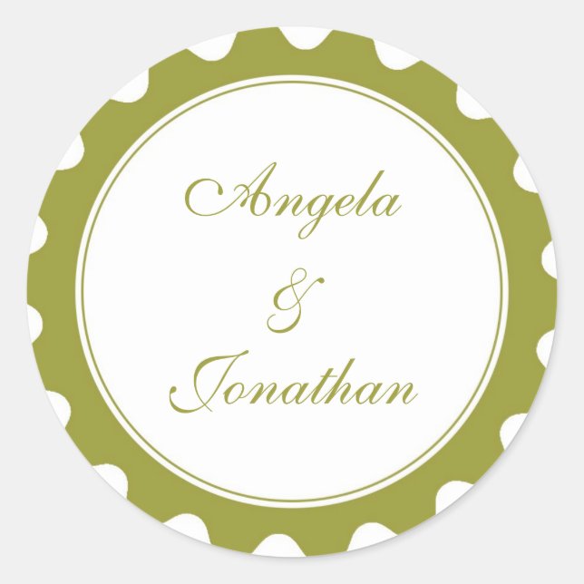 Round petal green wedding favour name tag label (Front)