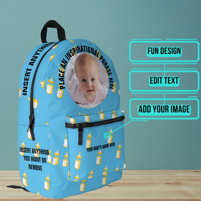 Round Photo and Text Blue Bottles Baby Printed Backpack (Please enjoy our baby backpack)