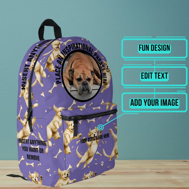 Round Photo and Text Dogs Chasing Bones  Printed Backpack (Please enjoy our backpack)