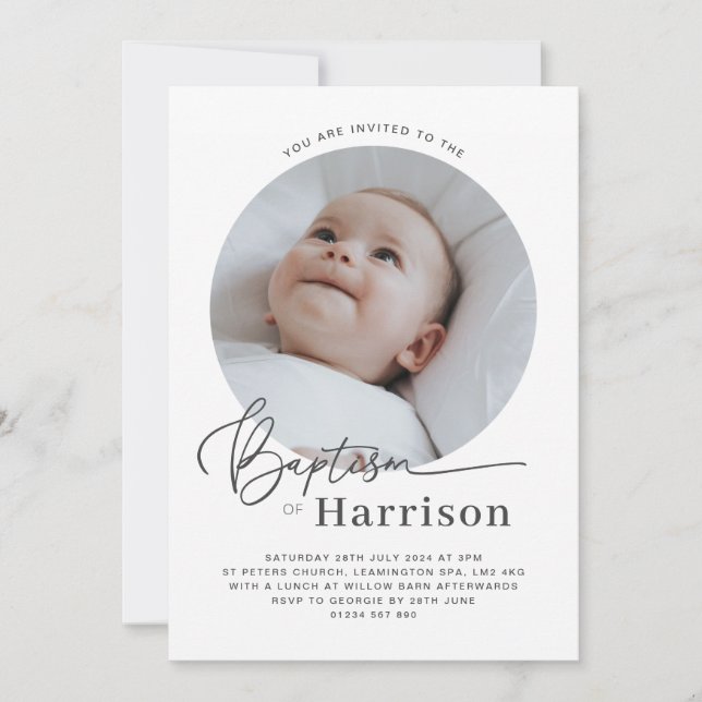 Round Photo Baptism Invitation (Front)