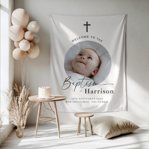 Round Photo Baptism - Welcome Sign Tapestry