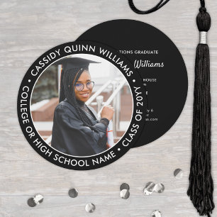 Round Photo Black and White Graduation Invitation