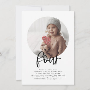 Round Photo Four Birthday Invitation