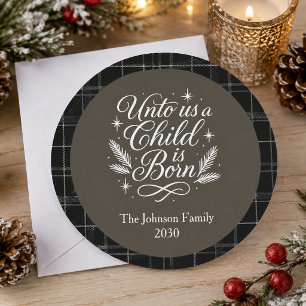 Round Photo Isaiah 9 6 Christmas Holiday Card