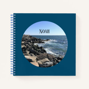 Round Photo of Atlantic Ocean Rocky Shore Sea Notebook