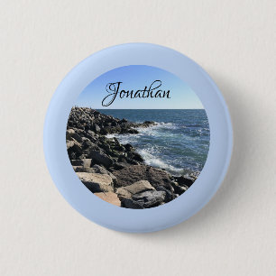 Round Photo of Atlantic Ocean Rocky Shoreline Sea 6 Cm Round Badge