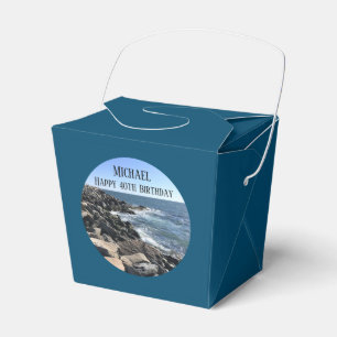 Round Photo of Ocean Shore Blue Sea 40 Birthday Favour Box