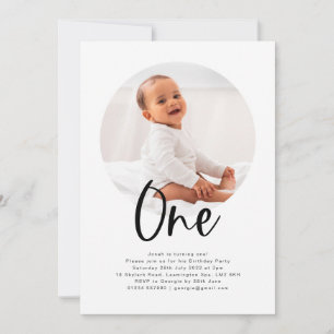 Round Photo One Birthday Invitation