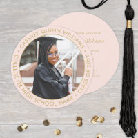 Round Photo Pink and Gold Graduation Invitation