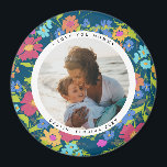 Round Photo Pretty Wildflower Frame with Text Magnet<br><div class="desc">Celebrate a favourite family moment with this round photograph magnet and whimsical,  navy blue,  painterly wild flower pattern frame with editable text to memorialise a special event or person.</div>