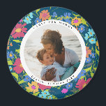 Round Photo Pretty Wildflower Frame with Text Magnet<br><div class="desc">Celebrate a favourite family moment with this round photograph magnet and whimsical,  navy blue,  painterly wild flower pattern frame with editable text to memorialise a special event or person.</div>