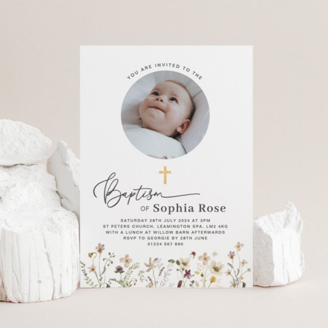Round Photo Wildflower Baptism Invitation (Creator Uploaded)