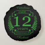 Round Pillow<br><div class="desc">A design to celebrate 12 years of marriage. This design has a green (jade is the traditional gemstone) coloured laurel design on a black background. The text reads JADE 12 years anniversary. A romantic design to celebrate your 12th year of marriage. If you would like any help customising this design...</div>
