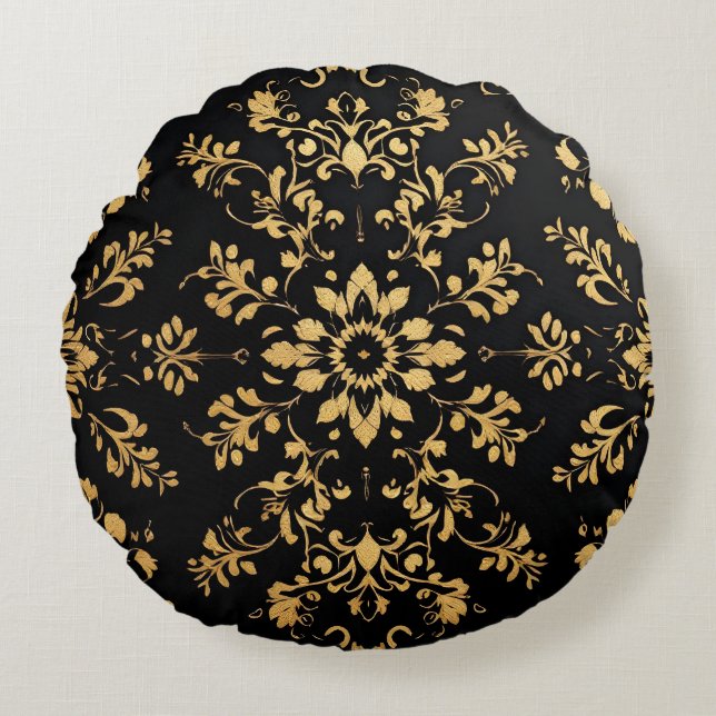 Round Pillow black yellow pattern  (Front)
