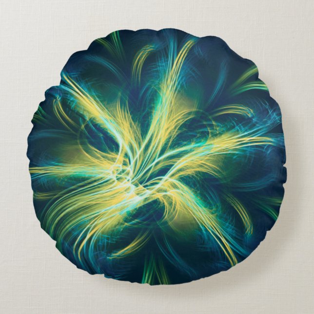 Round Pillow Fractal Flower Blue Palette (Front)