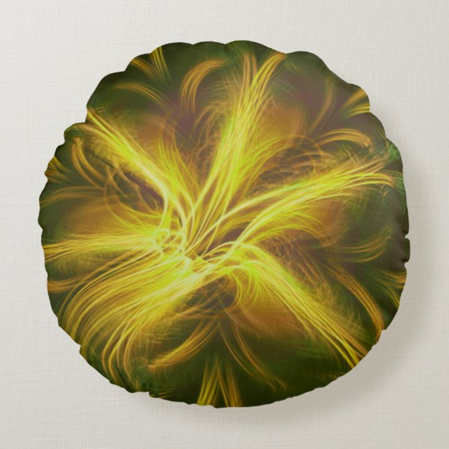 Round Pillow Fractal Flower Yellow Palette (Front)
