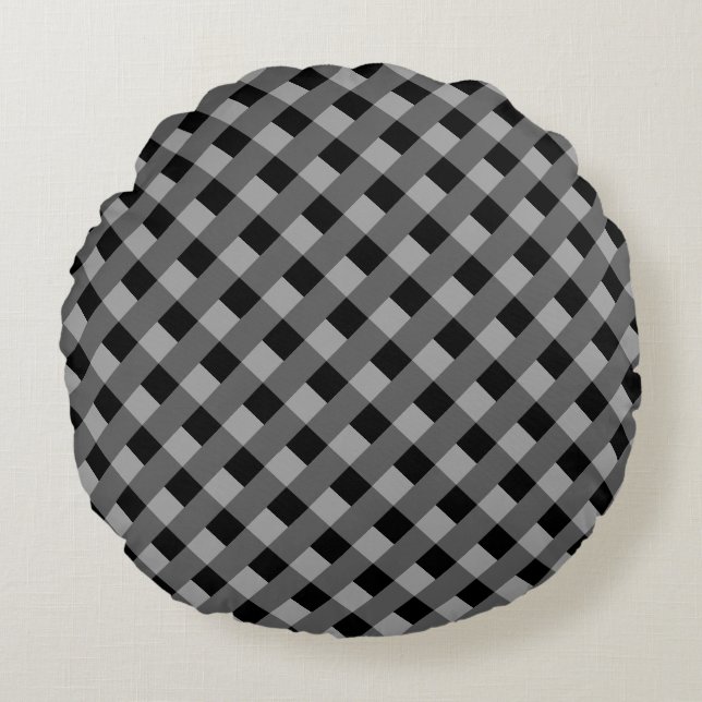 Round Pillow Grey and Black Check (Front)