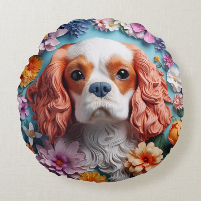 Round Pillow - King Charles Spaniel (Front)