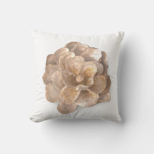 Round Pillow Oyster Shell Blossom White and Gold (Front)