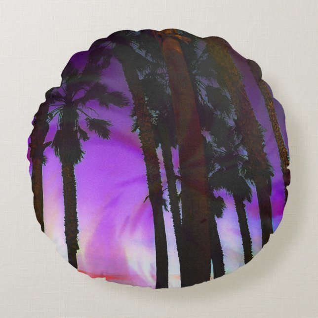 Round Pillow purple palm trees (Front)