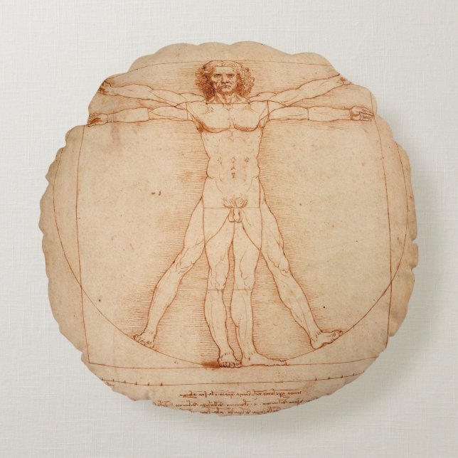 Round Pillow Vitruvian Man by Leonardo da Vinci (Front)