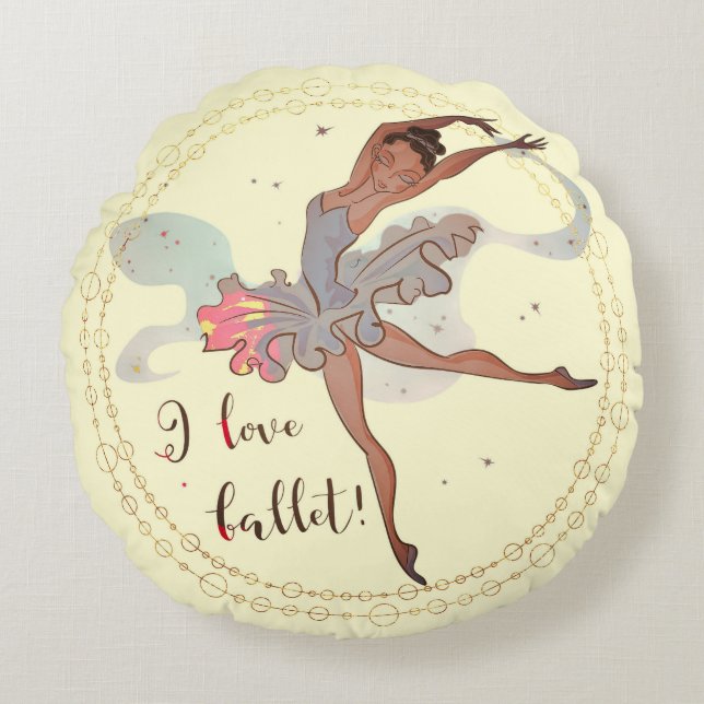 Round Pillow with a Black Ballerina Design (Front)