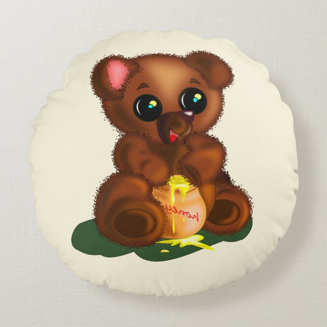 Round Pillow with Baby Bear - Custom Colours (Front)