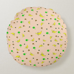 Round pillow with banana and palms pattern