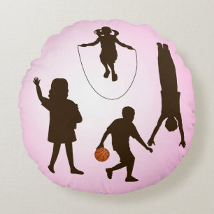 Round Pillow with children playing