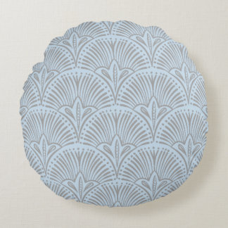 Round Pillow with Grey & Light Blue Fan Pattern